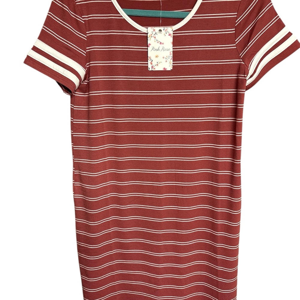 Pink Rose Striped Midi Dress - Red and White